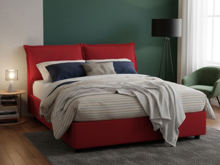 Letto matrimoniale contenitore rosso 175x205cm testiera imbottita - Amelinda