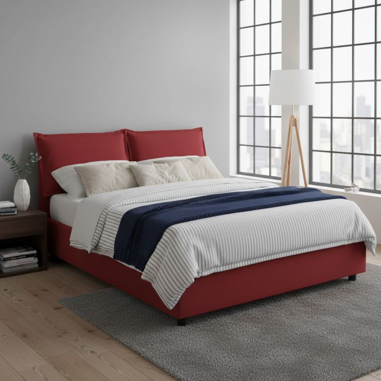 Letto matrimoniale contenitore rosso 175x215cm con materasso - Amy