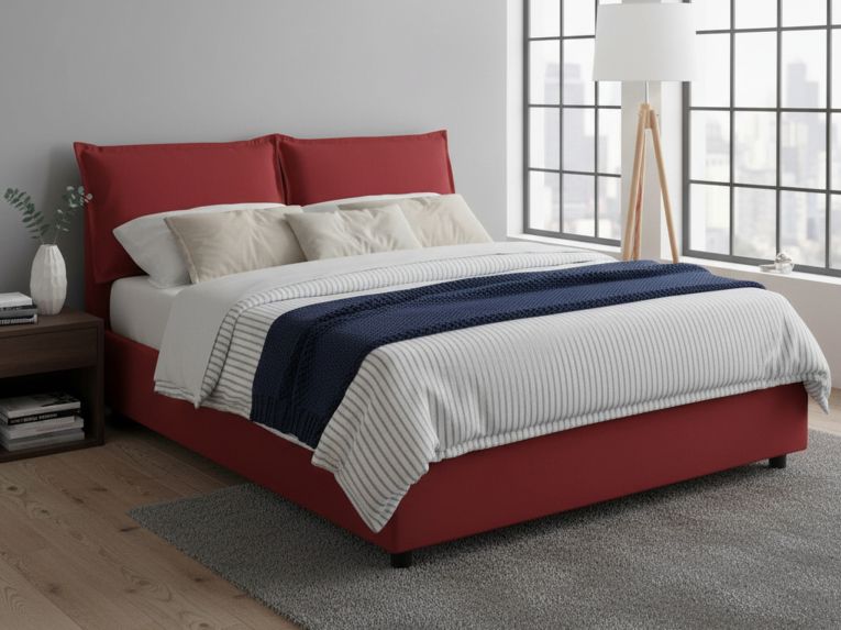 Letto matrimoniale contenitore rosso 175x215cm con materasso - Amy