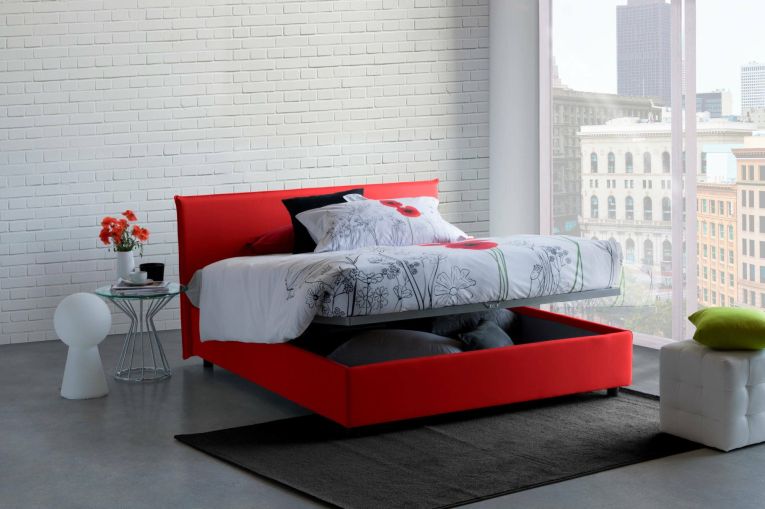 Letto matrimoniale contenitore rosso 175x215cm rivestimento lavabile - Arcan