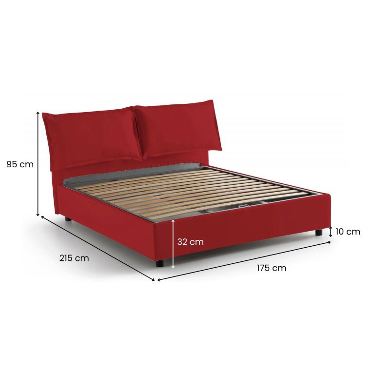 Letto matrimoniale contenitore rosso 175x215cm rivestito in tessuto - Aris