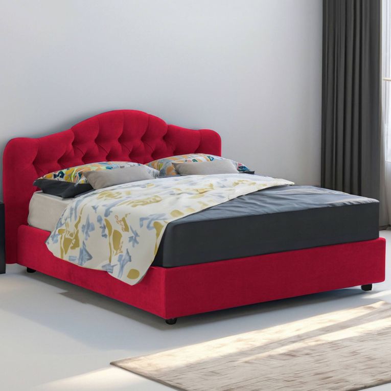 Letto matrimoniale contenitore rosso 190x220cm struttura in metallo - Aly