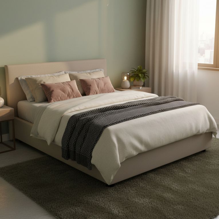 Letto matrimoniale contenitore tortora 175x205cm imbottito - Nessuna