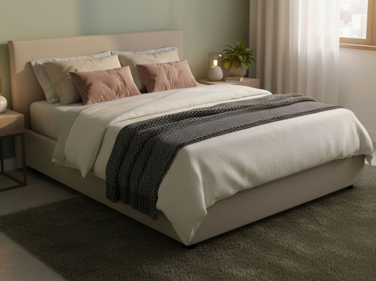 Letto matrimoniale contenitore tortora 175x205cm imbottito - Nessuna