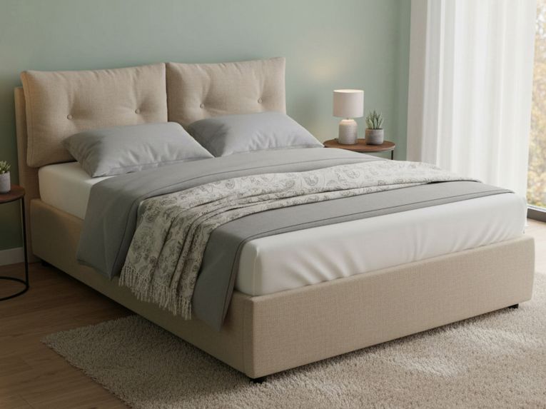 Letto matrimoniale contenitore tortora 175x205cm rivestimento in ecopelle - Hanoi