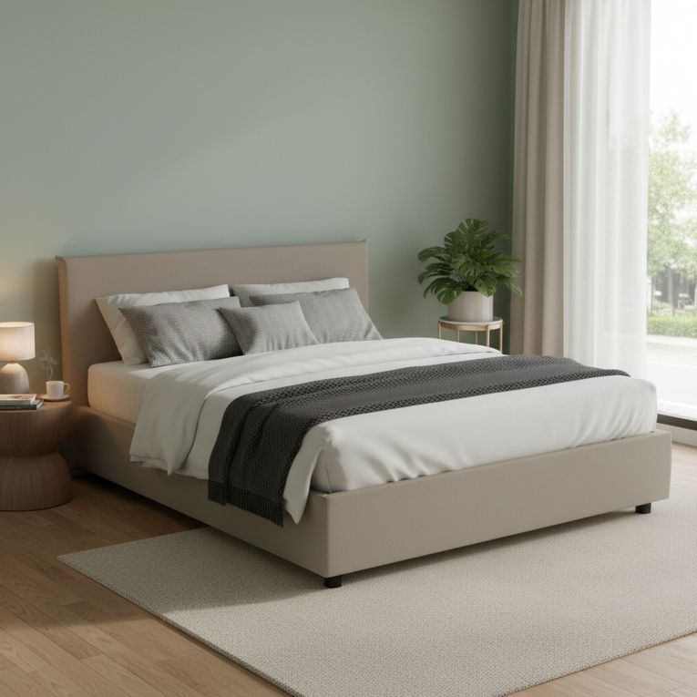 Letto matrimoniale contenitore tortora 175x205cm rivestimento in ecopelle - Scolecite