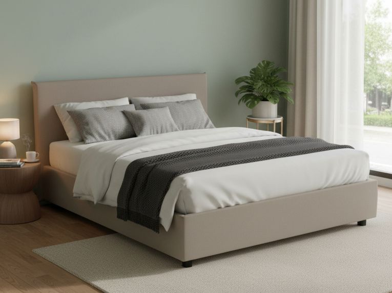 Letto matrimoniale contenitore tortora 175x205cm rivestimento in ecopelle - Scolecite