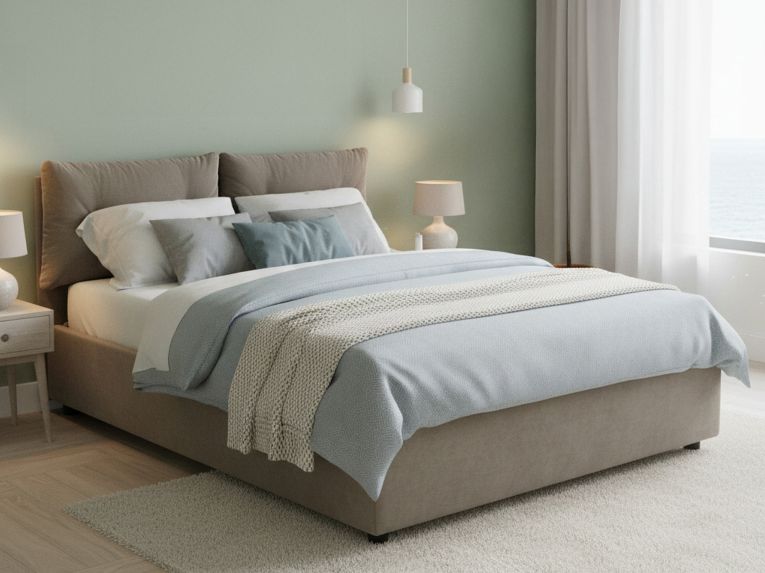 Letto matrimoniale contenitore tortora 175x205cm rivestimento in tessuto - Abbaione
