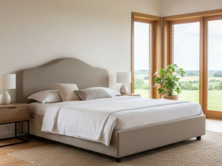 Letto matrimoniale contenitore tortora 175x205cm rivestimento in tessuto - Abigael