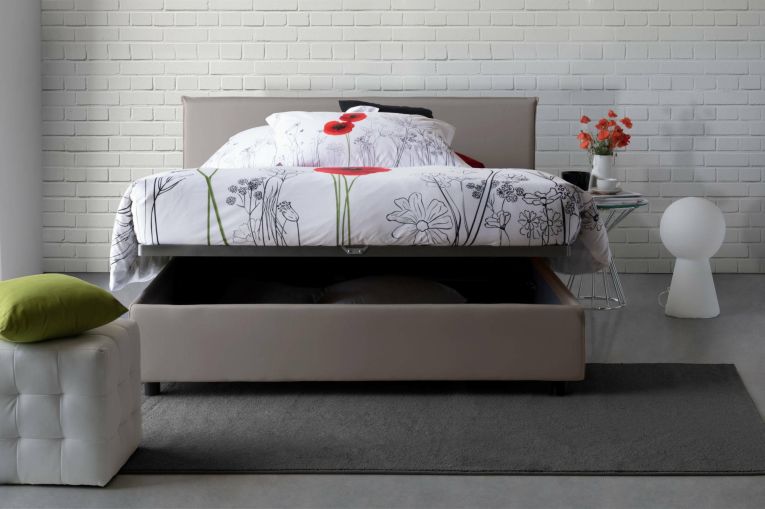 Letto matrimoniale contenitore tortora 175x205cm rivestito in tessuto - Ashlee