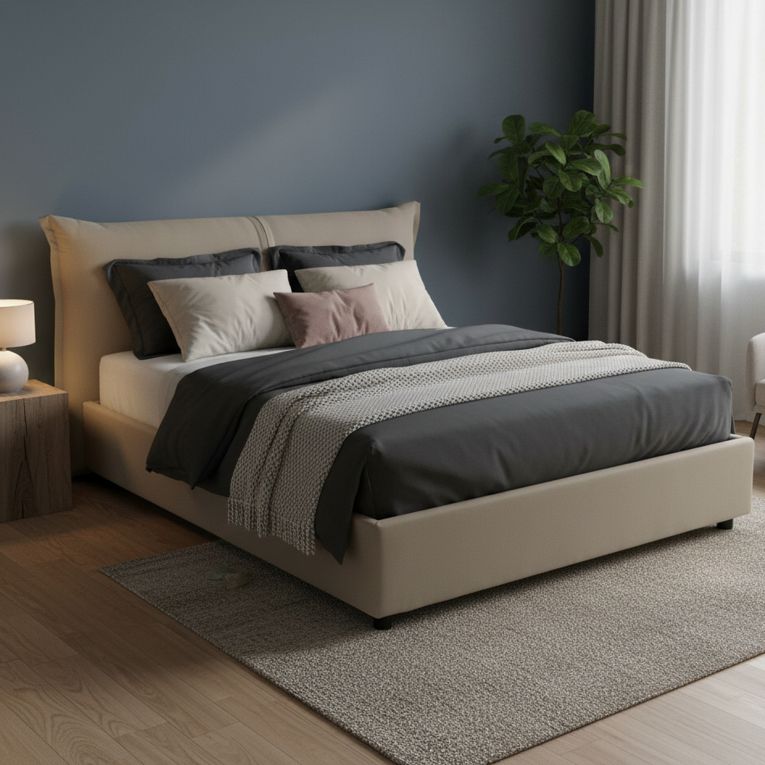 Letto matrimoniale contenitore tortora 175x205cm salvaspazio - Akio