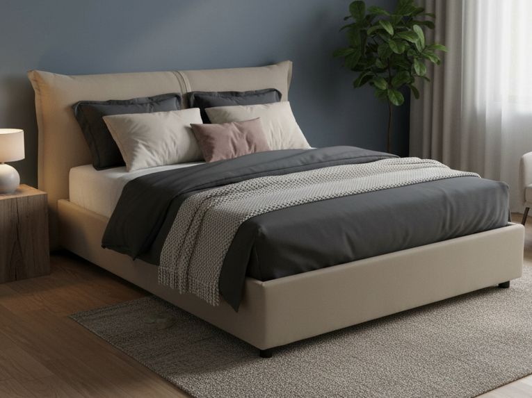 Letto matrimoniale contenitore tortora 175x205cm salvaspazio - Akio