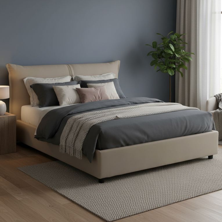 Letto matrimoniale contenitore tortora 175x215cm accogliente - Aldus