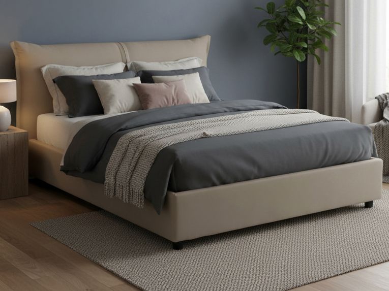 Letto matrimoniale contenitore tortora 175x215cm accogliente - Aldus