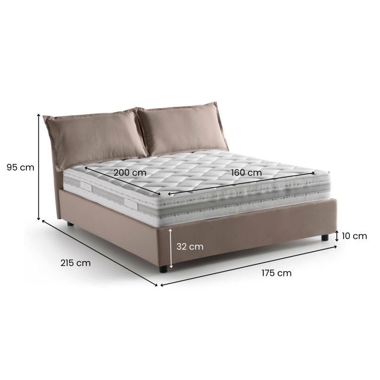 Letto matrimoniale contenitore tortora 175x215cm con materasso - Amy