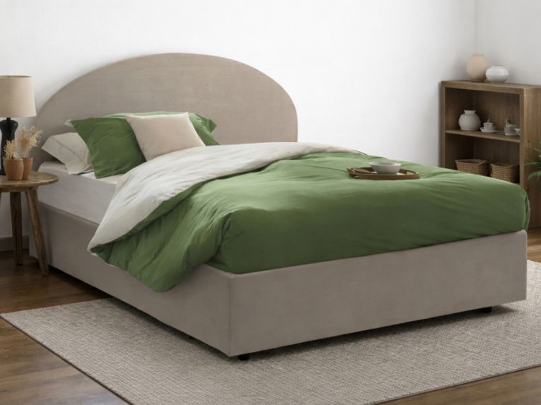 Letto matrimoniale contenitore tortora 175x215cm con testiera arrotondata - Ayur