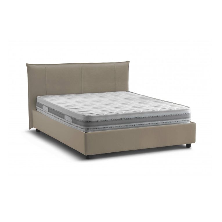 Letto matrimoniale contenitore tortora 175x215cm con testiera imbottita - Gerase
