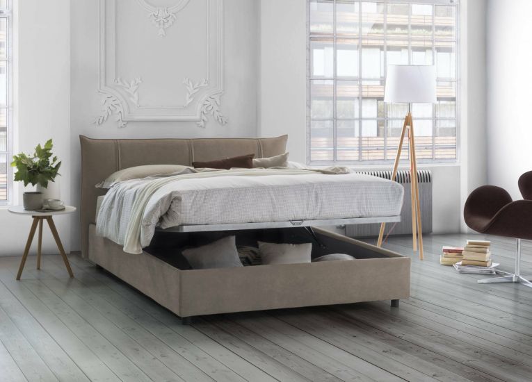 Letto matrimoniale contenitore tortora 175x215cm con testiera imbottita - Gerase
