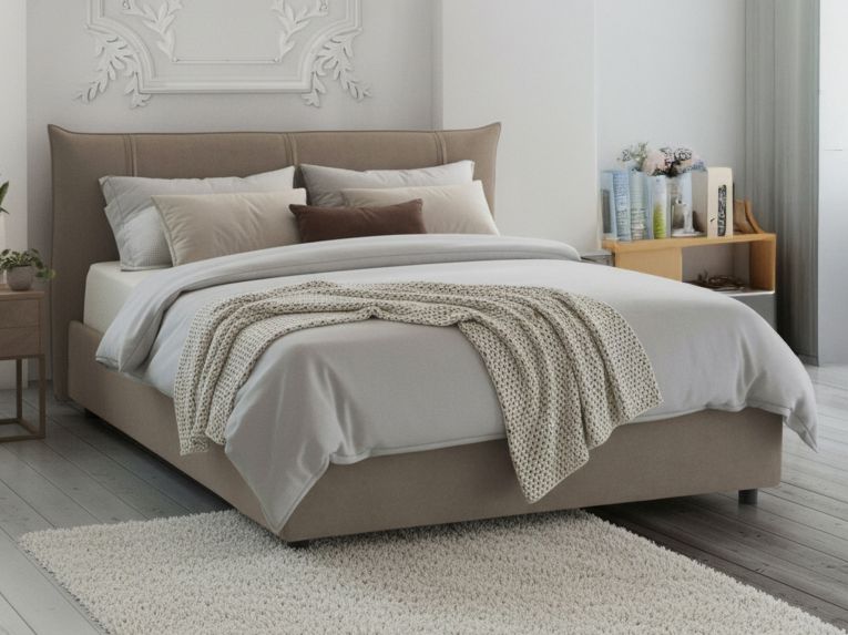 Letto matrimoniale contenitore tortora 175x215cm con testiera imbottita - Gerase