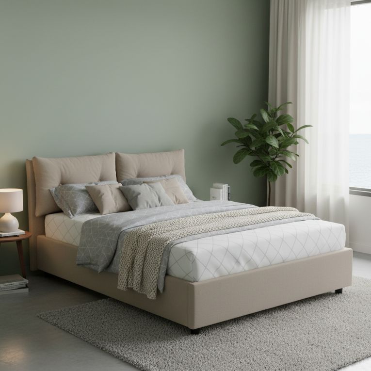Letto matrimoniale contenitore tortora 175x215cm design - Arron