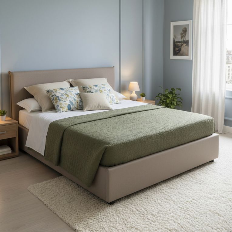 Letto matrimoniale contenitore tortora 175x215cm portaoggetti - Ariella