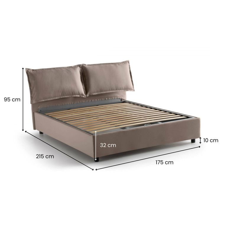 Letto matrimoniale contenitore tortora 175x215cm rete inclusa - Aris