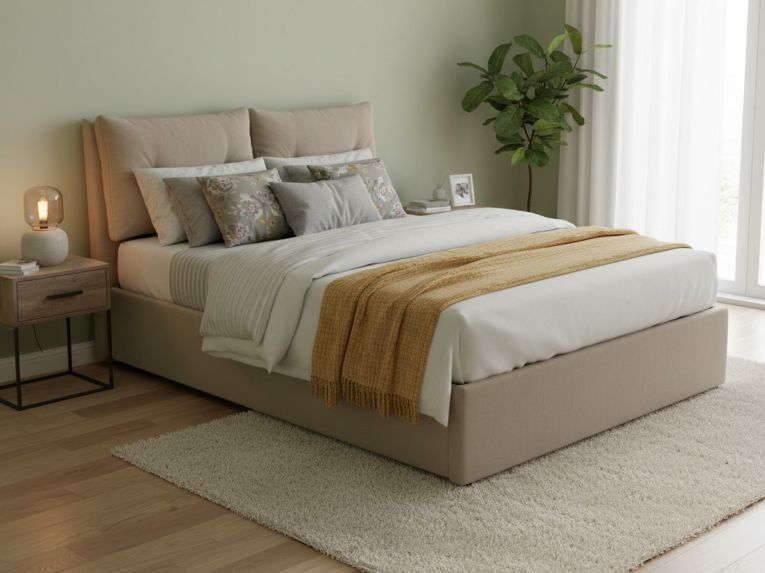 Letto matrimoniale contenitore tortora 175x215cm rivestimento in ecopelle - Aylyn