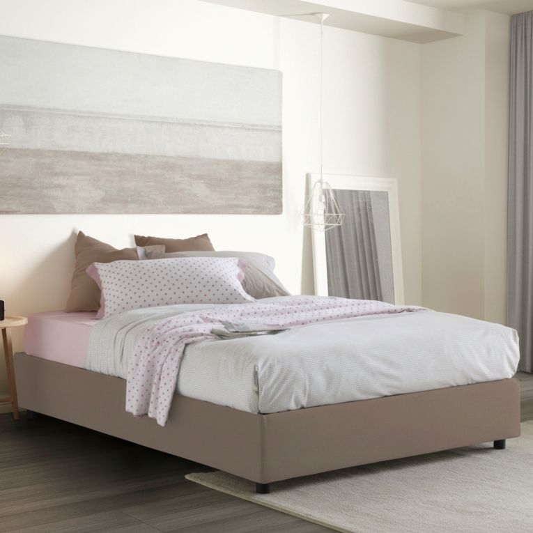 Letto matrimoniale contenitore tortora 175x215cm rivestimento lavabile - Alessander