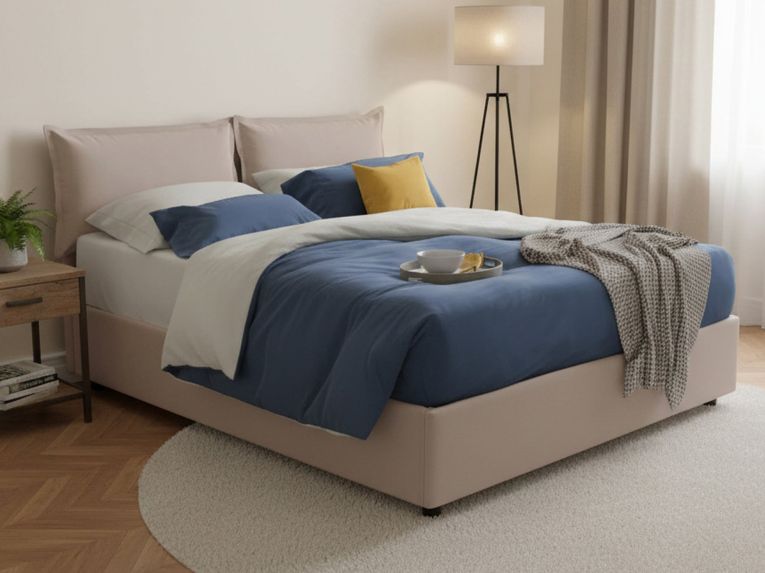 Letto matrimoniale contenitore tortora 175x215cm rivestito in ecopelle - Acrab