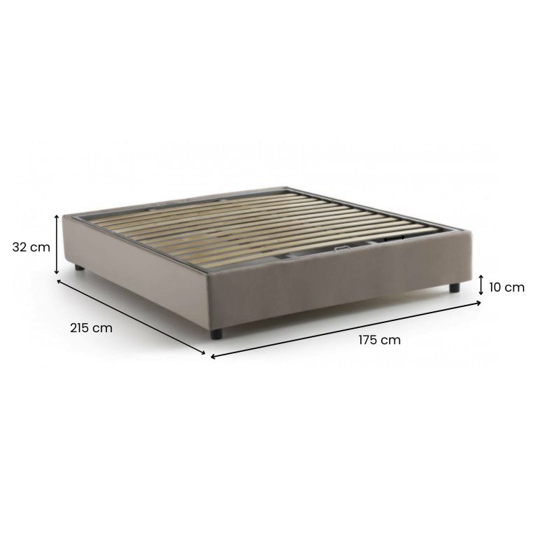 Letto matrimoniale contenitore tortora 175x215cm rivestito in tessuto - Alaska