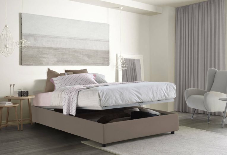Letto matrimoniale contenitore tortora 175x215cm rivestito in tessuto - Alaska