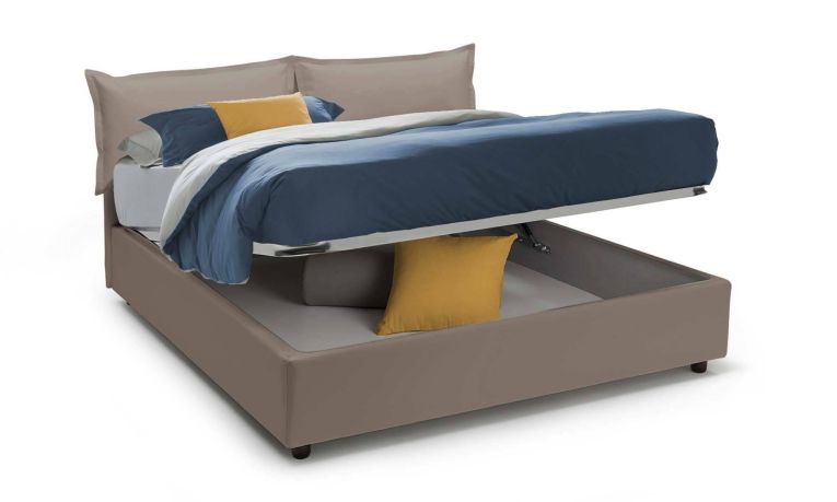 Letto matrimoniale contenitore tortora 175x215cm sfoderabile - Amalta