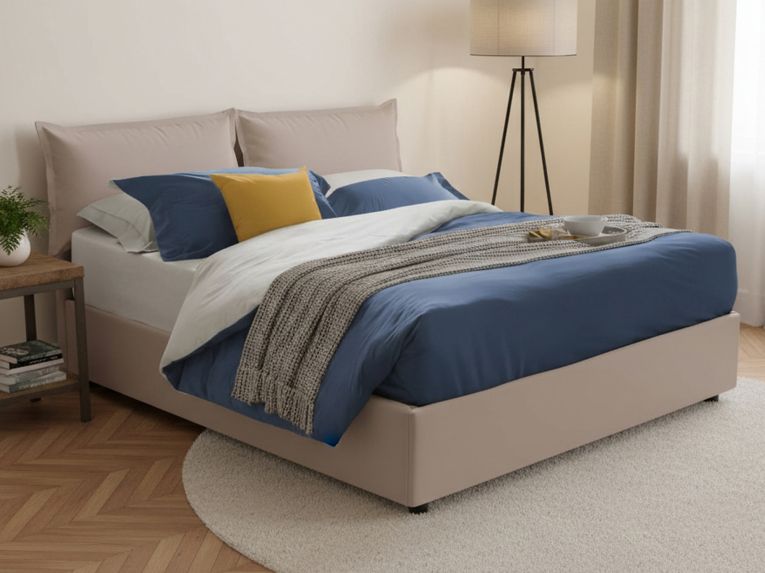Letto matrimoniale contenitore tortora 175x215cm sfoderabile - Amalta