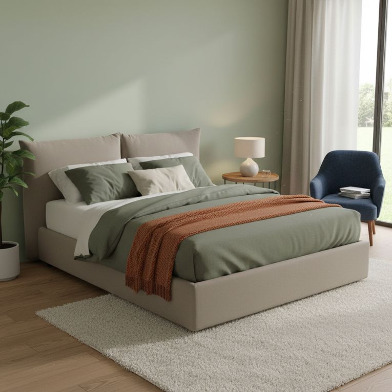 Letto matrimoniale contenitore tortora 190x215cm rivestito in tessuto - Alizarin