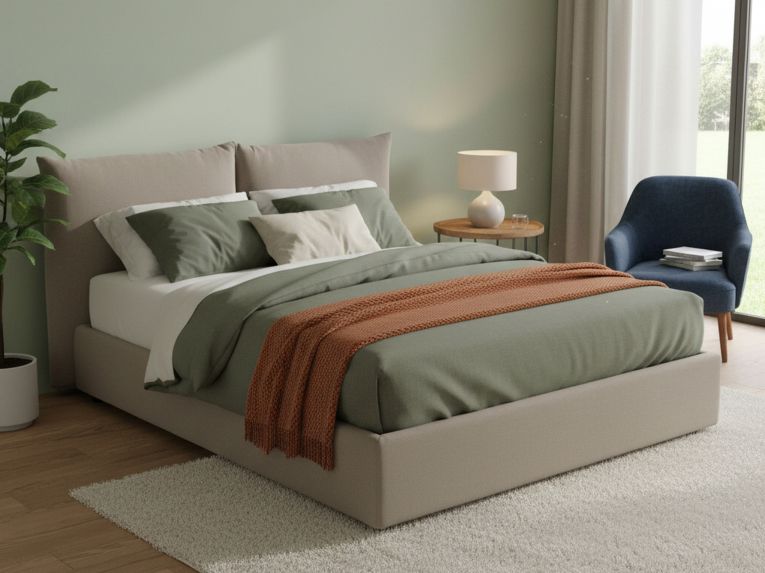 Letto matrimoniale contenitore tortora 190x215cm rivestito in tessuto - Alizarin