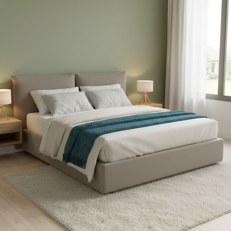 Letto matrimoniale contenitore tortora 190x225cm rivestito in tessuto - Aghineo