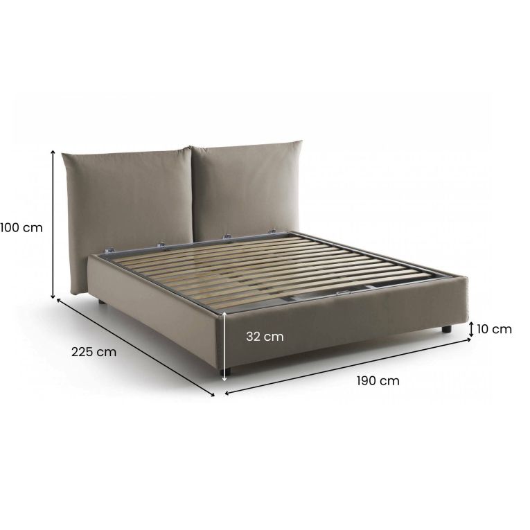 Letto matrimoniale contenitore tortora 190x225cm rivestito in tessuto - Aghineo