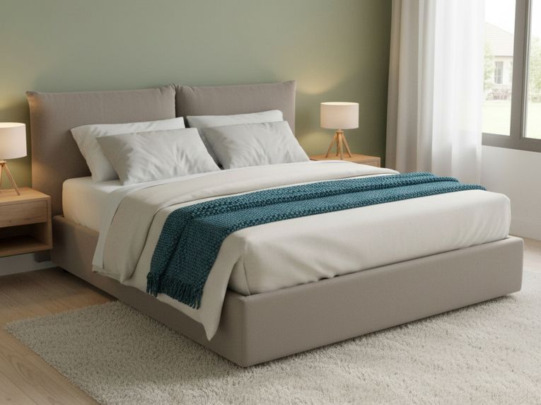 Letto matrimoniale contenitore tortora 190x225cm rivestito in tessuto - Aghineo