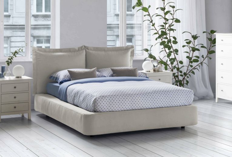 Letto matrimoniale Cornelia, Letto contenitore con rivestimento in tessuto, 100% Made in Italy, Apertura frontale, adatto per materasso 160x190 cm, Beige