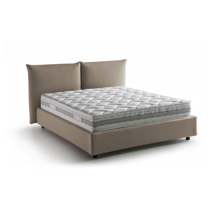 Letto matrimoniale Cristyn, Letto contenitore con rivestimento in tessuto, 100% Made in Italy, Apertura frontale, con materasso Cm 160x200 incluso, Tortora