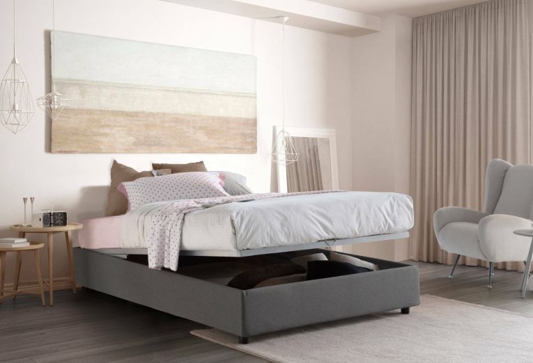 Letto matrimoniale Dana, Letto contenitore con rivestimento in tessuto, 100% Made in Italy, Apertura frontale, con materasso Cm 160x190 incluso, Grigio