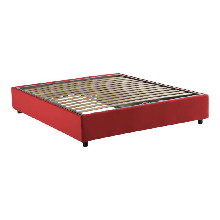 Letto matrimoniale Dana, Letto contenitore con rivestimento in tessuto, 100% Made in Italy, Apertura frontale, con materasso Cm 160x190 incluso, Rosso