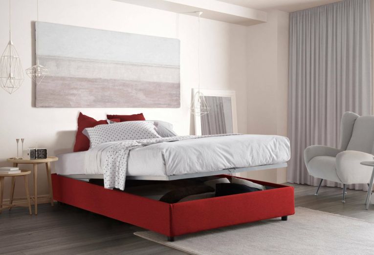 Letto matrimoniale Dana, Letto contenitore con rivestimento in tessuto, 100% Made in Italy, Apertura frontale, con materasso Cm 160x190 incluso, Rosso