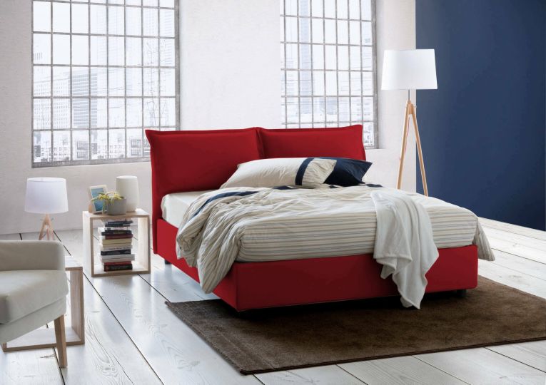 Letto matrimoniale Deborah, Letto contenitore con rivestimento in tessuto, 100% Made in Italy, Apertura frontale, adatto per materasso Cm 160x190, Rosso