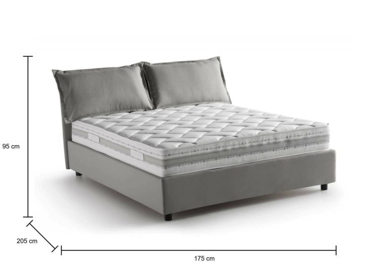 Letto matrimoniale Denise, Letto contenitore con rivestimento in tessuto, 100% Made in Italy, Apertura frontale, con materasso Cm 160x190 incluso, Grigio