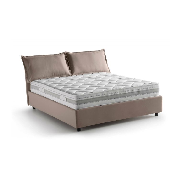 Letto matrimoniale Denise, Letto contenitore con rivestimento in tessuto, 100% Made in Italy, Apertura frontale, con materasso Cm 160x190 incluso, Tortora