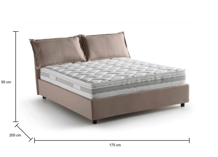 Letto matrimoniale Denise, Letto contenitore con rivestimento in tessuto, 100% Made in Italy, Apertura frontale, con materasso Cm 160x190 incluso, Tortora