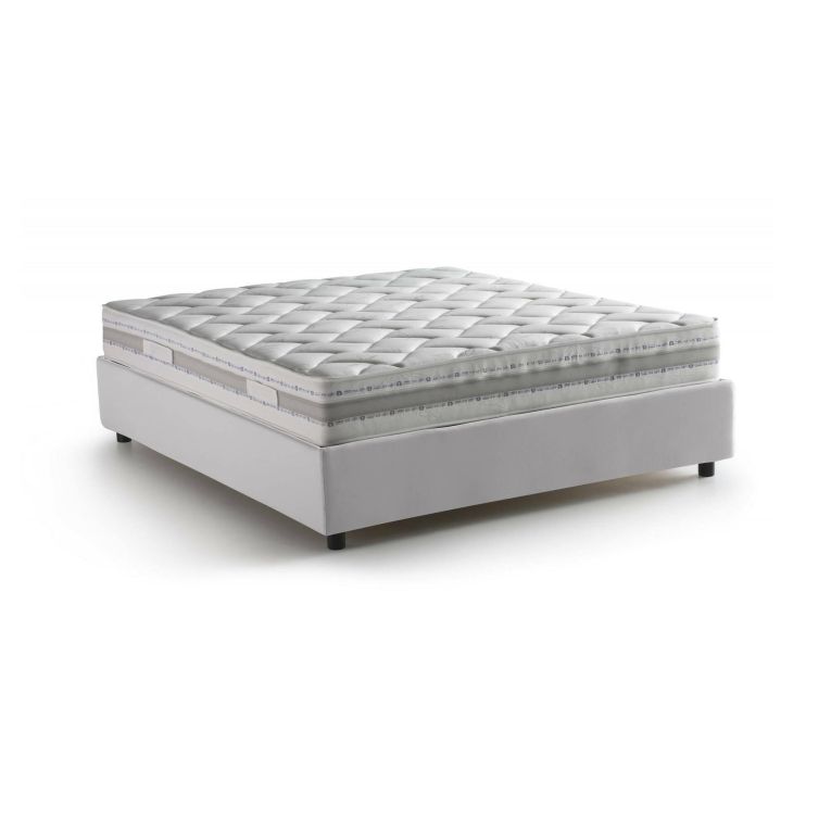 Letto matrimoniale Elena, Letto contenitore con rivestimento in ecopelle, 100% Made in Italy, Apertura frontale, con materasso Cm 140x190 incluso, Bianco
