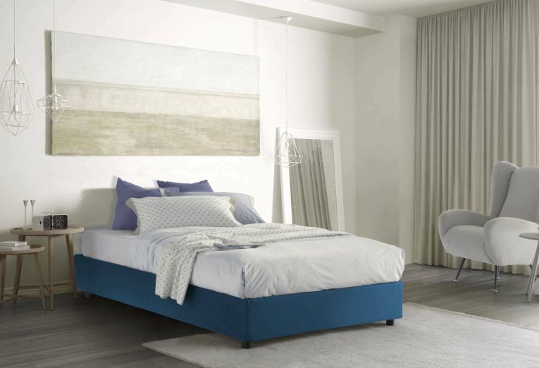 Letto matrimoniale Elisa, Letto contenitore con rivestimento in tessuto, 100% Made in Italy, Apertura frontale, adatto per materasso Cm 160x190, Blu