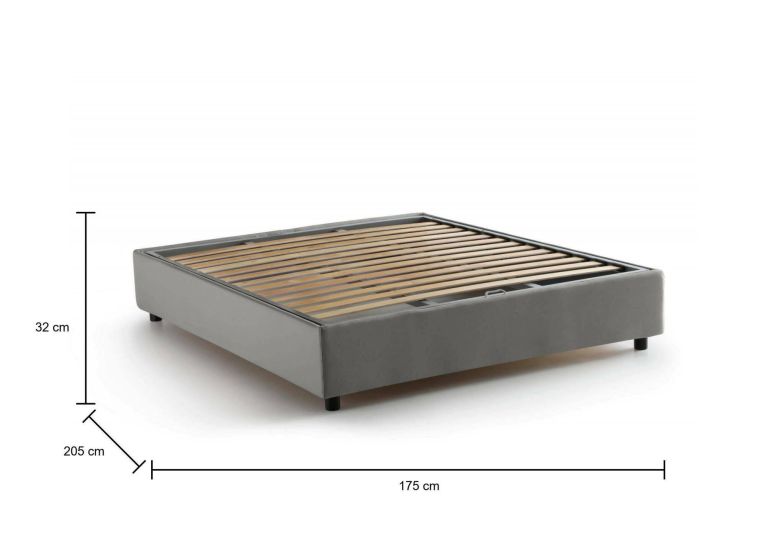Letto matrimoniale Elisa, Letto contenitore con rivestimento in tessuto, 100% Made in Italy, Apertura frontale, adatto per materasso Cm 160x190, Grigio